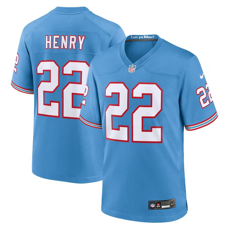 Men Tennessee Titans #22 Derrick Henry Nike Light Blue Oilers Throwback Alternate Game Player NFL Jersey